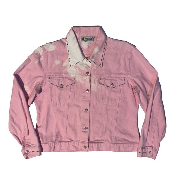 Christine Alexander Pink Rhinestone Denim Jacket Size Small Gemstone Accents - Picture 1 of 9